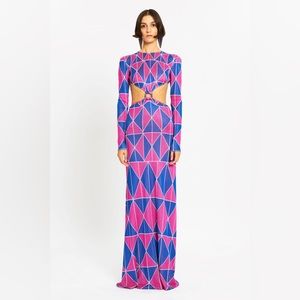 Raisa Vanessa long sleeve geometrical print cut out maxi dress. Size 36.